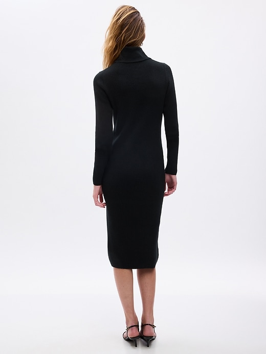 2 of 8 showing, with the color BLACK of product Turtleneck Rib Midi Sweater Dress