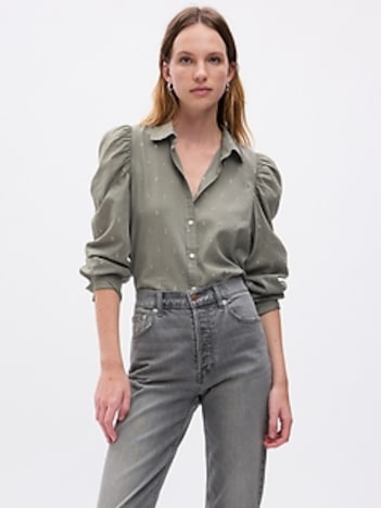 Embroidered Puff Sleeve Shirt