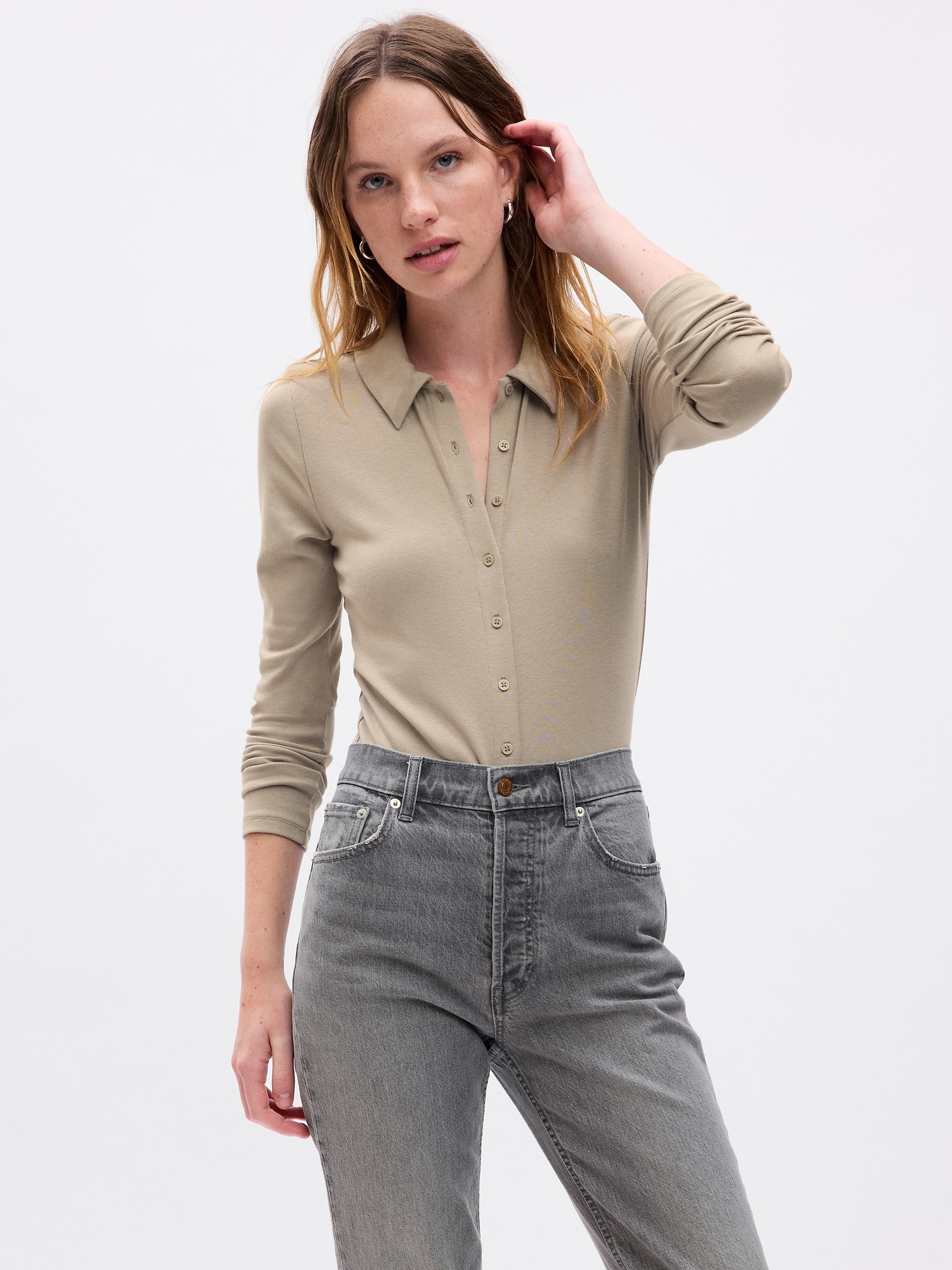 Gap Modern Button Bodysuit In Quail Grey