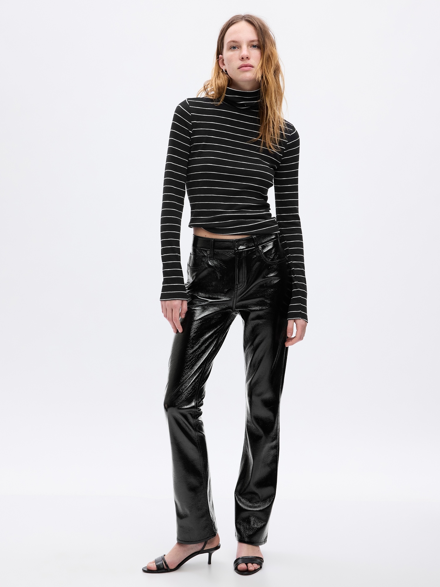 Mid Rise Vegan Patent Leather Baby Boot Pants