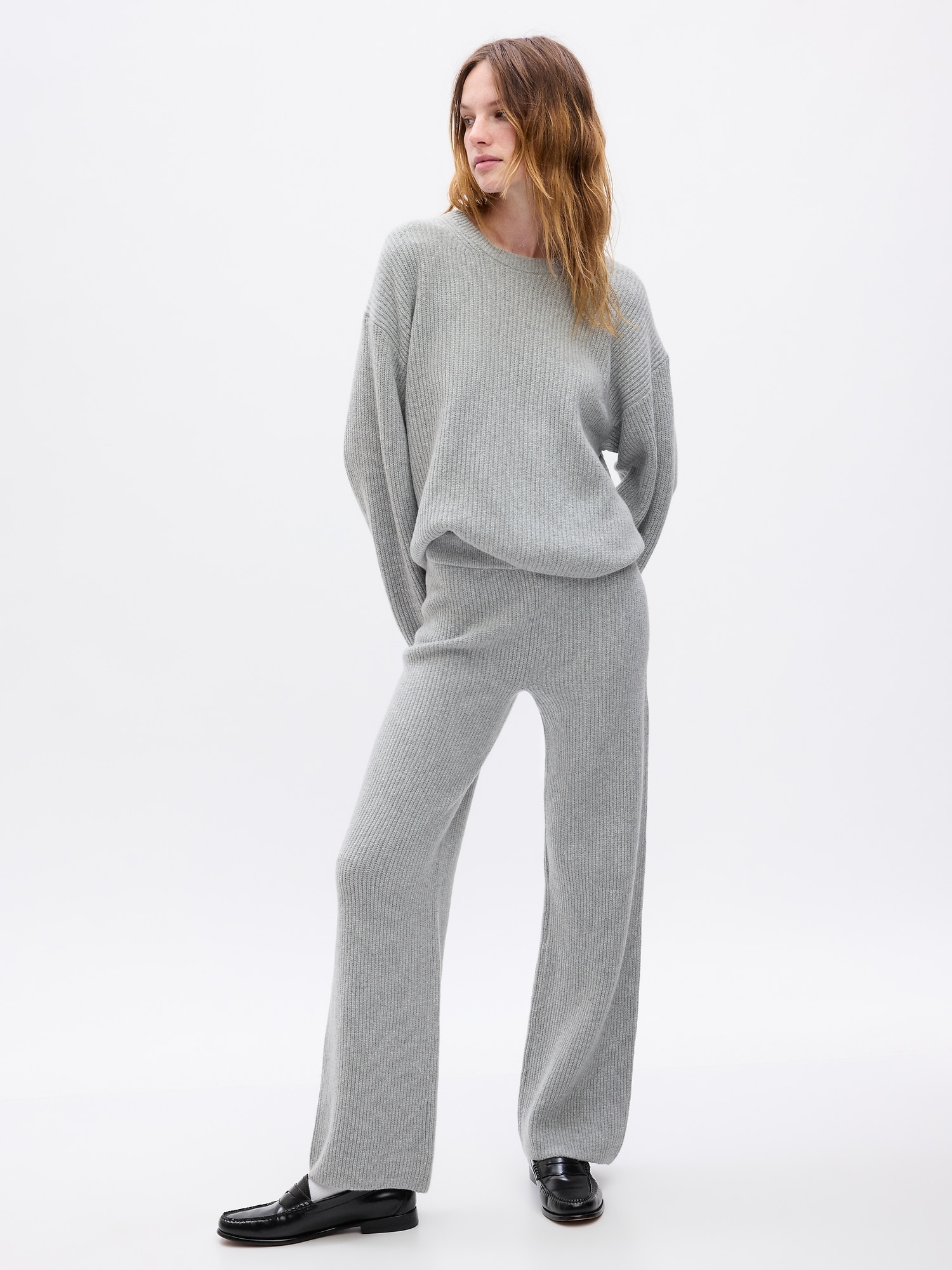 Gap Cashsoft Shaker-stitch Sweater Pants In Grey