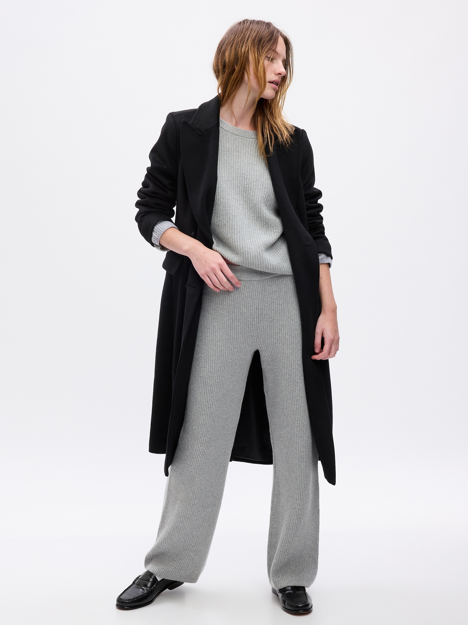 Женские брюки Gap CashSoft Shaker-Stitch Sweater Pants, цвет: Серый меланжевый — фото 3