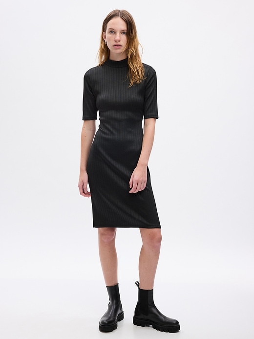 1 of 8 showing, with the color black of product Mockneck Rib Midi Dress