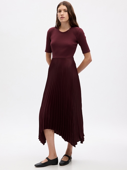 Image number 1 showing, Satin Pleated Midi Dress