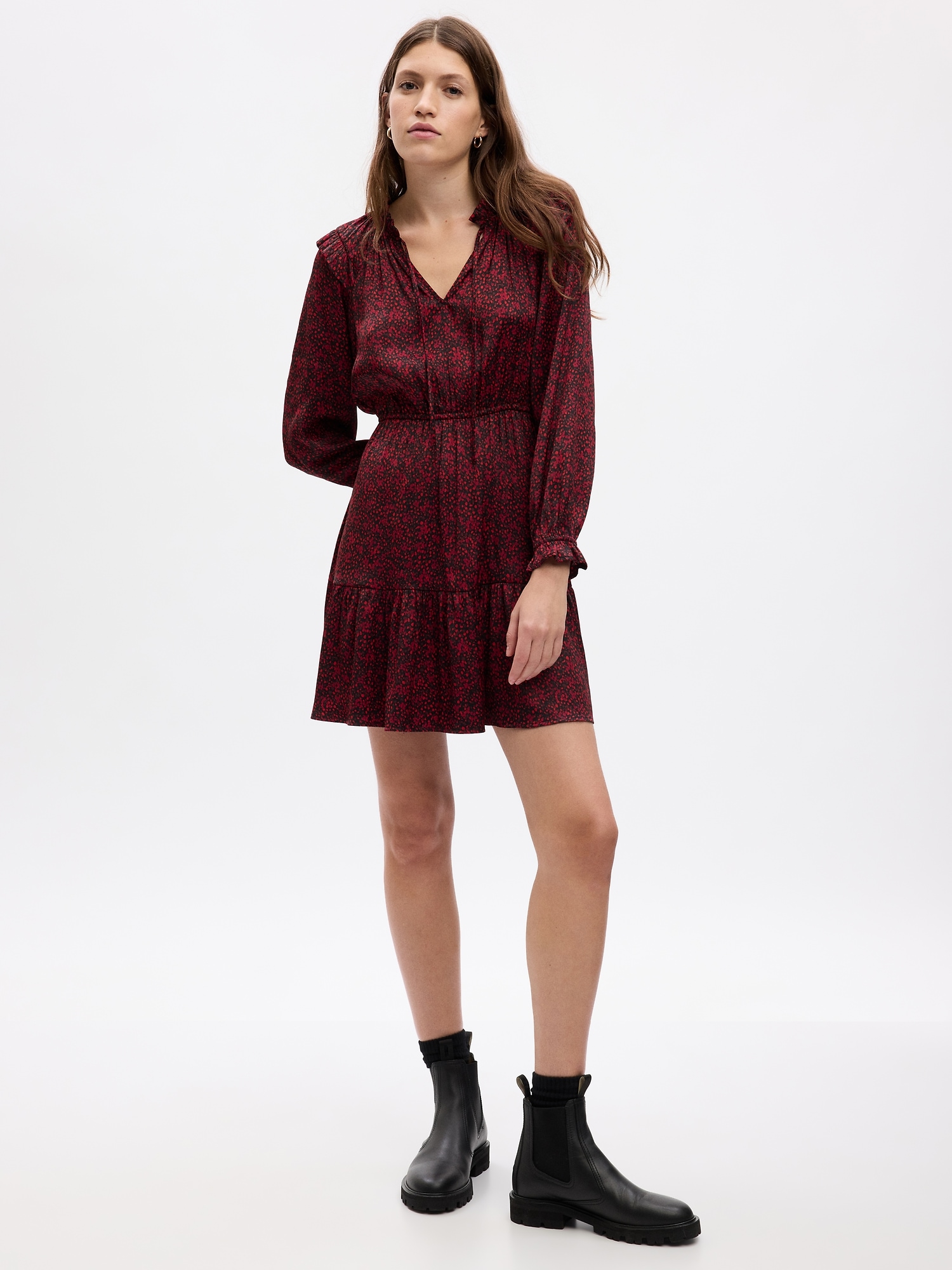 Gap Split-Neck Tiered Mini Dress