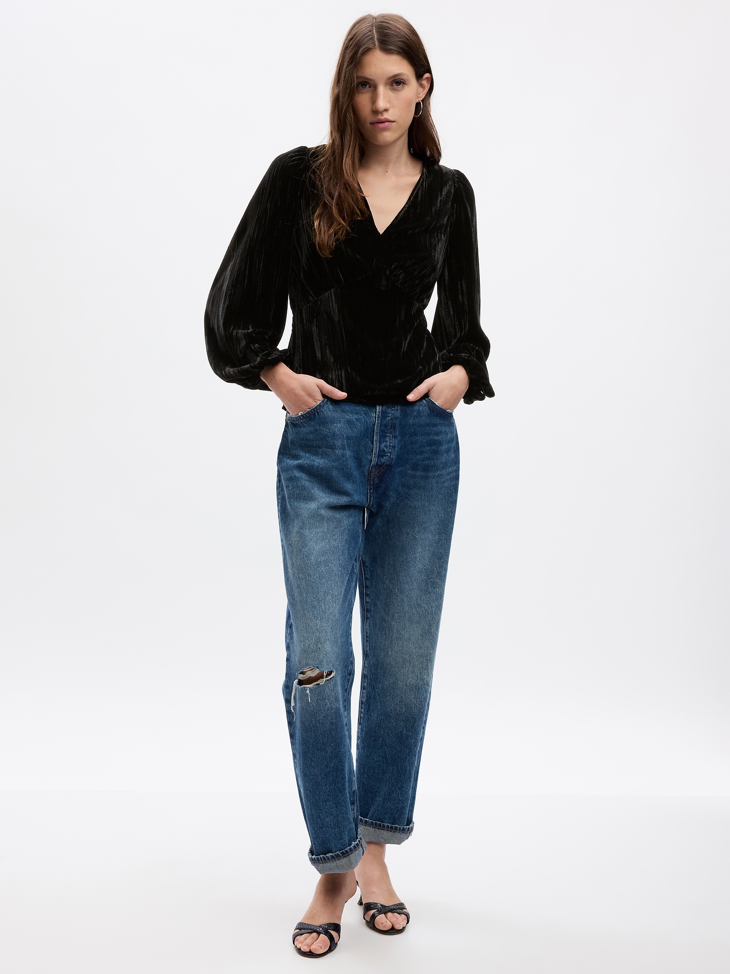 Velvet Balloon Sleeve Top | Gap