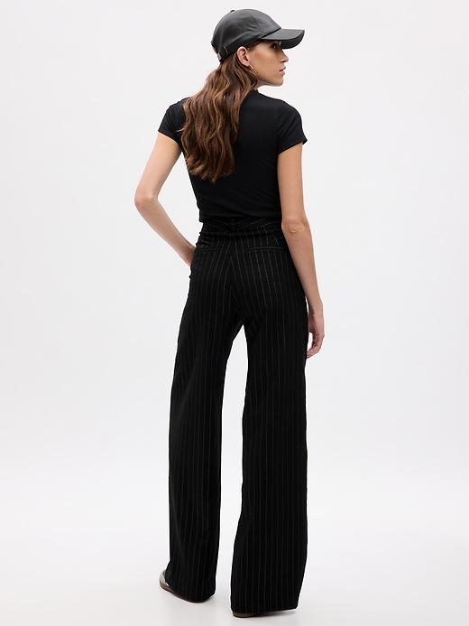 2 of 8 showing, with the color black lurex stripe of product High Rise Metallic Stripe Wide-Leg Trousers