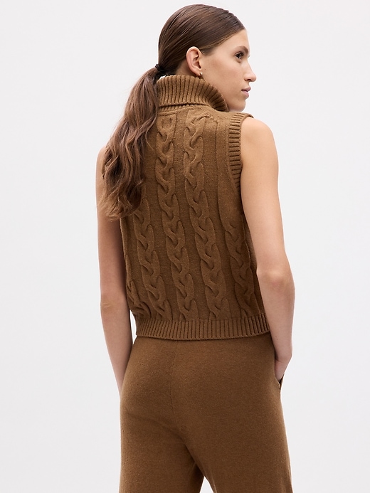Image number 2 showing, CashSoft Cable-Knit Turtleneck Sweater Tank