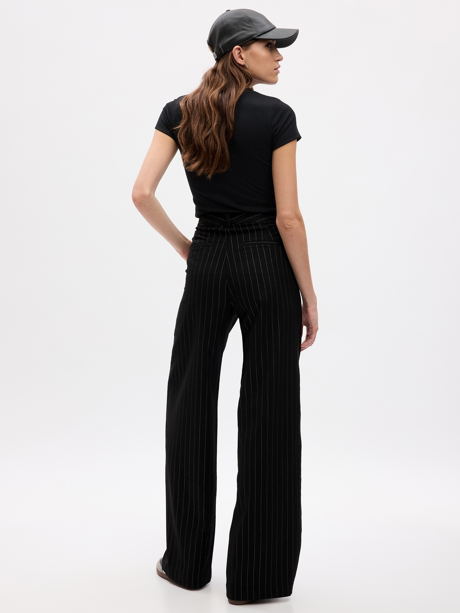 Black Ribbed Wide Leg Trousers