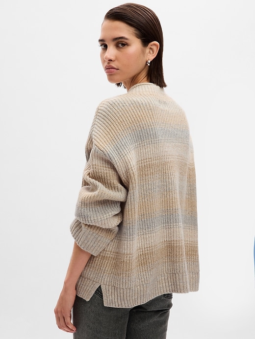 2 of 8 showing, with the color grey multi stripe of product CashSoft Funnel Neck Oversized Sweater