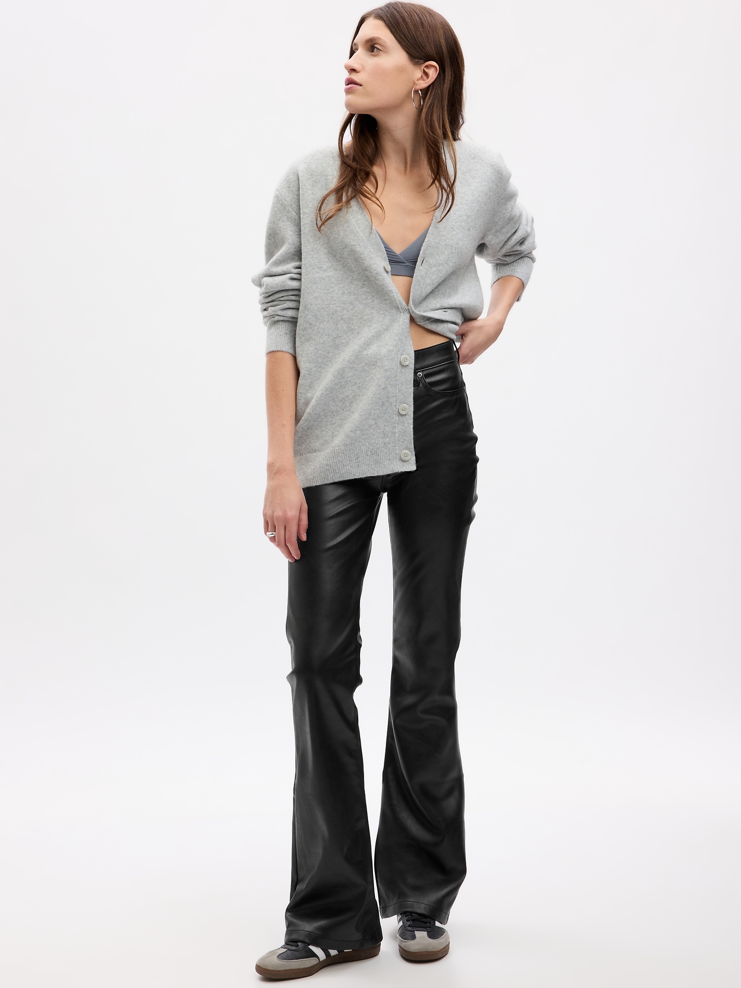 High Rise Flare Faux Leather Pants for Tall Women