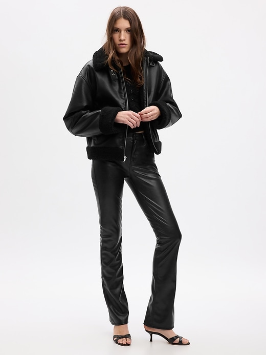 Image number 1 showing, Mid Rise Vegan Leather Baby Boot Pants