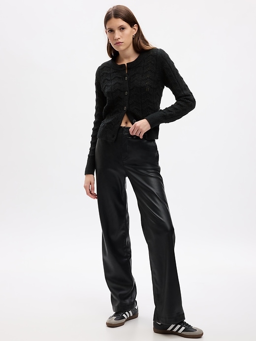 1 of 8 showing, with the color BLACK of product Pointelle Sweater Cardigan