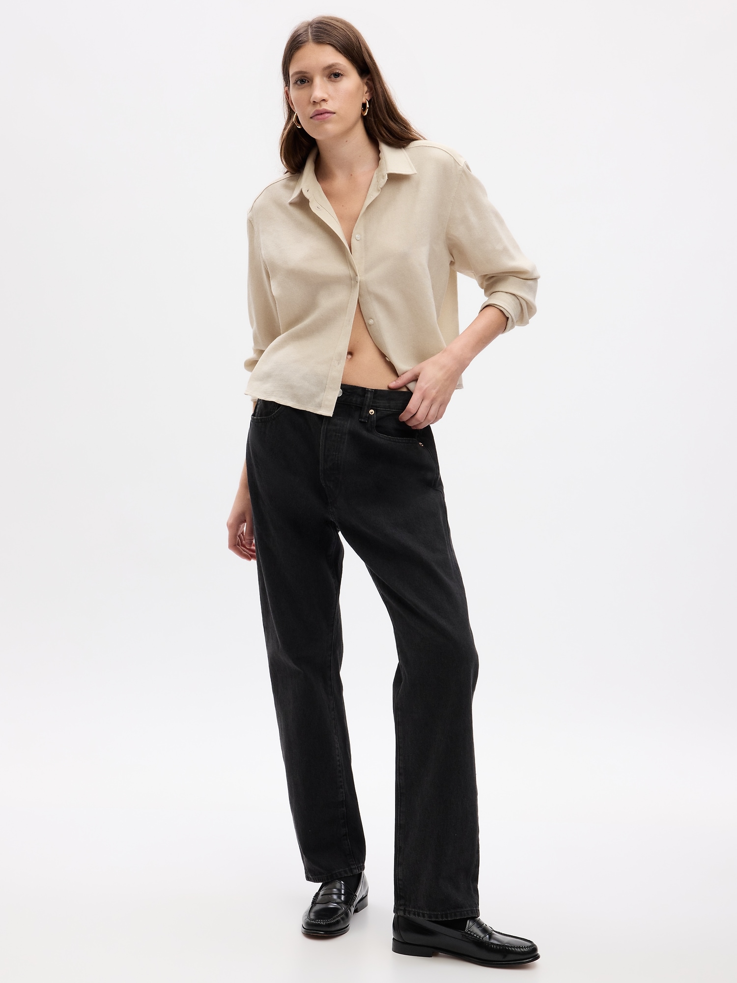 Gap Cropped Button-Front Shirt