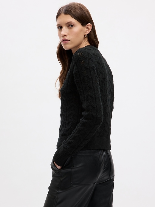 2 of 8 showing, with the color BLACK of product Pointelle Sweater Cardigan