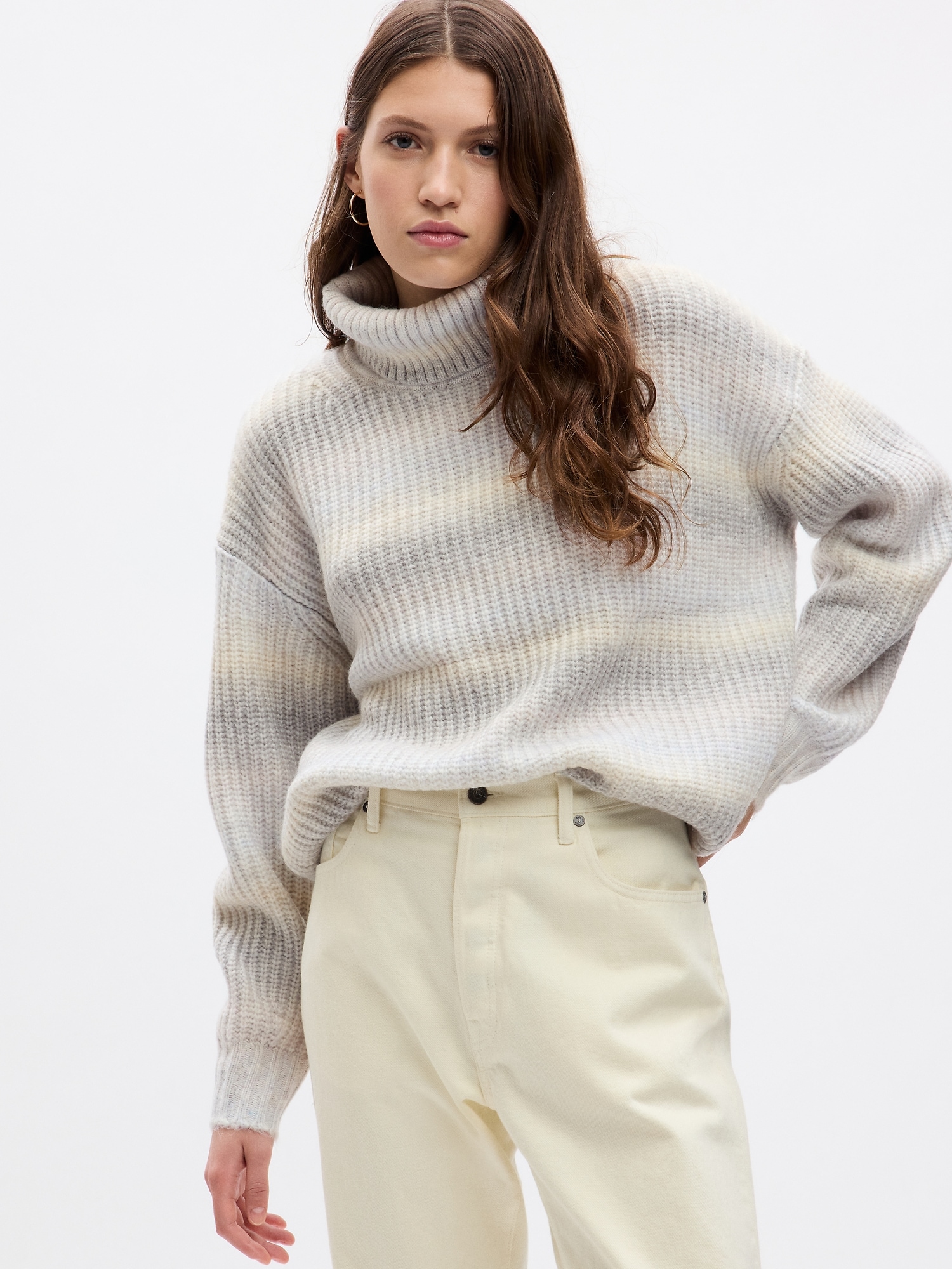 Gap Shaker-stitch Turtleneck Sweater In Grey Spacedye