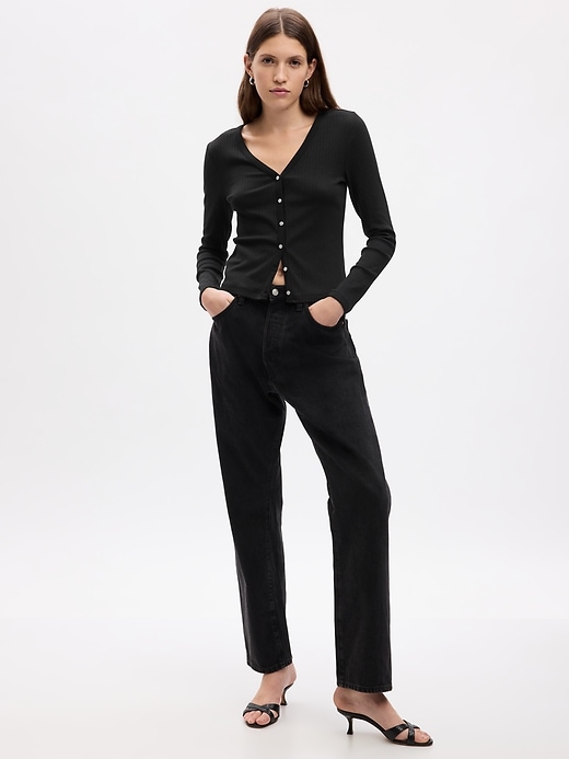1 of 8 showing, with the color BLACK of product Modern Jewel-Button Cardigan