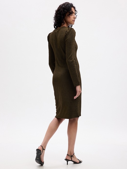 metallic crepe puff sleeve midi dress The 8th Sign Metallic Puff Sleeve Midi Dress