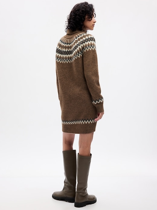 2 of 8 showing, with the color brown fairisle print of product Fair Isle Turtleneck Mini Sweater Dress