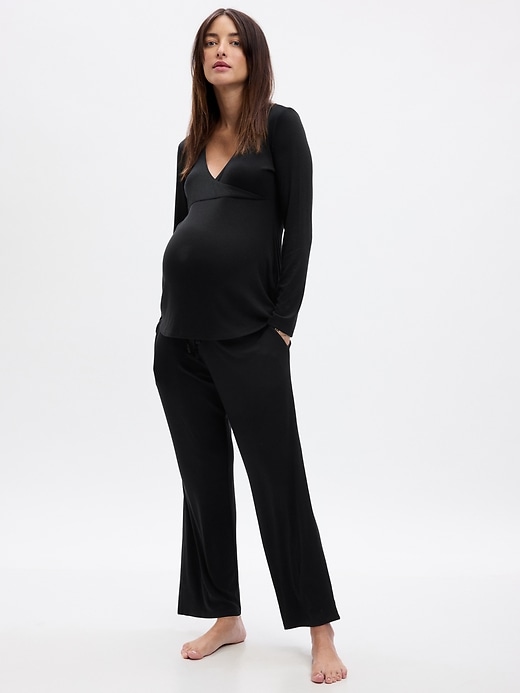 1 of 8 showing, with the color true black of product Maternity Rib PJ Set