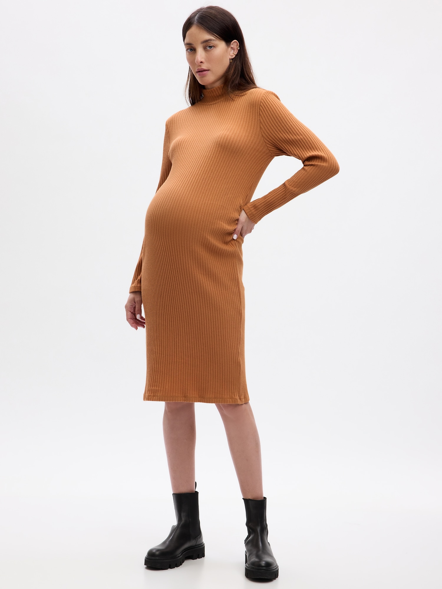 Gap Maternity Rib Midi Sweater Dress In Holiday Brown