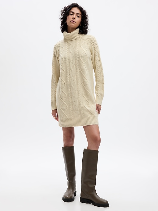 Image number 1 showing, CashSoft Cable-Knit Mini Sweater Dress