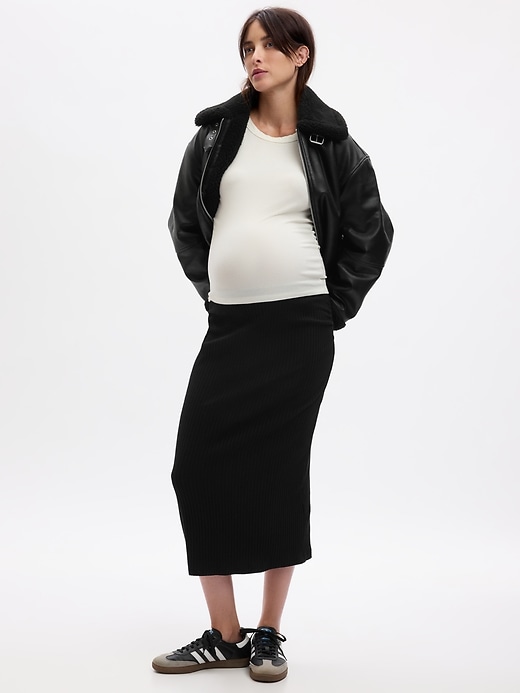 1 of 8 showing, with the color true black of product Maternity Rib Midi Skirt