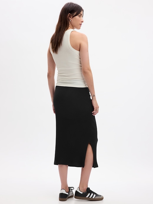 2 of 8 showing, with the color true black of product Maternity Rib Midi Skirt