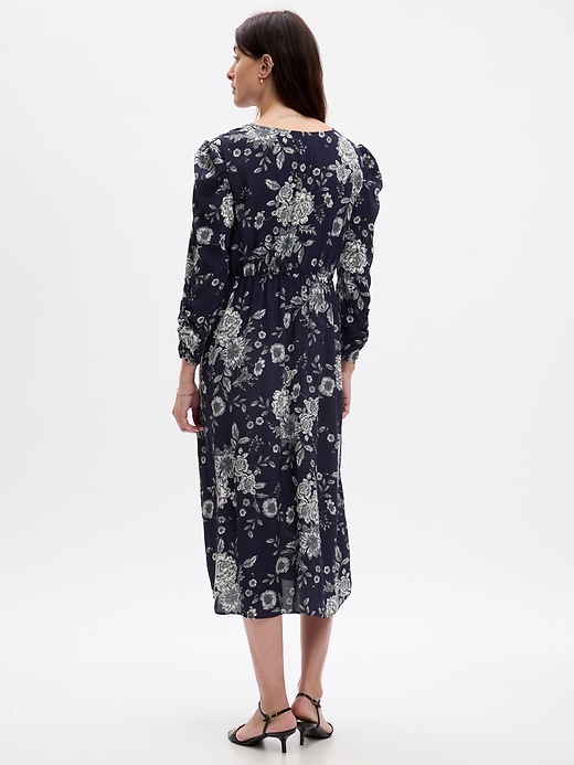 2 of 8 showing, with the color blue floral of product Maternity Puff Sleeve Midi Dress
