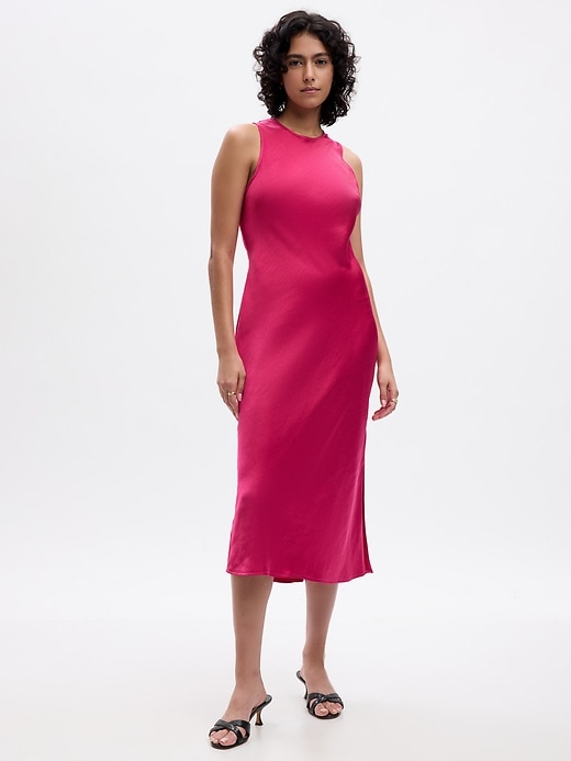 Image number 1 showing, Satin High-Neck Midi Dress