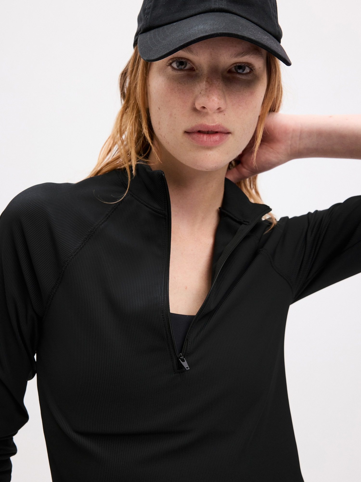 GapFit Studio Rib Quarter Zip Top Gap