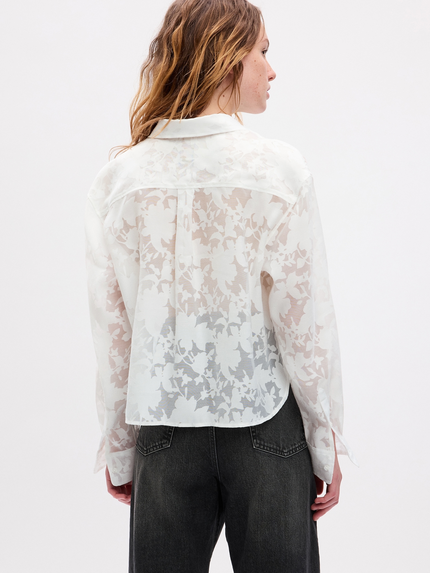 Sheer Floral Cropped Shirt Gap