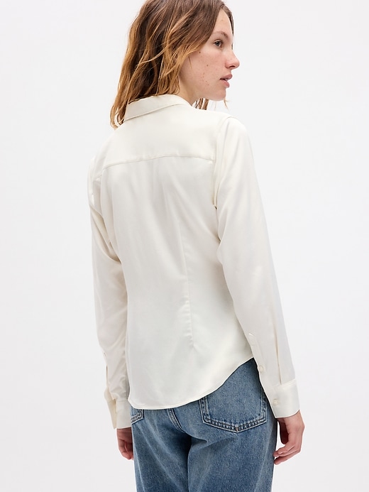 2 of 8 showing, with the color ivory beige of product Satin Ruched Shirt
