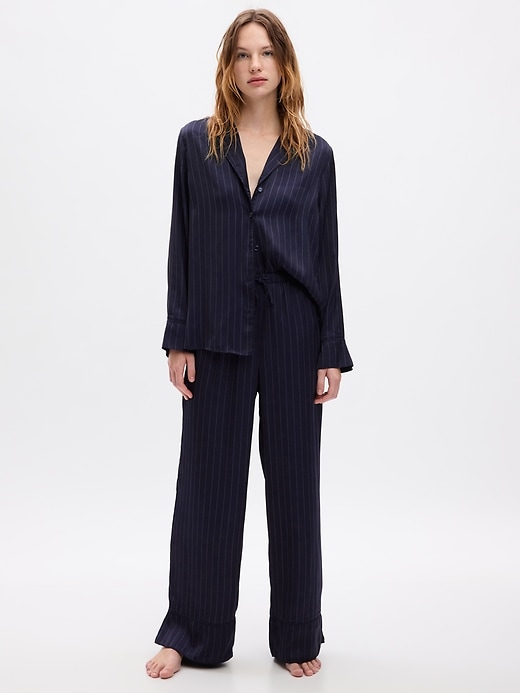 1 of 8 showing, with the color white navy stripe of product Satin Relaxed PJ Pants