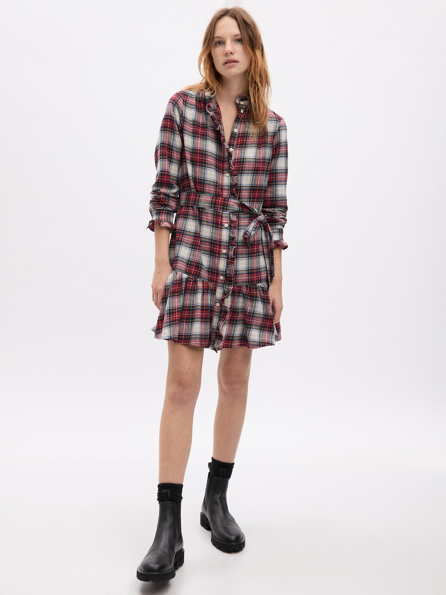 Gap Plaid Tiered Mini Dress