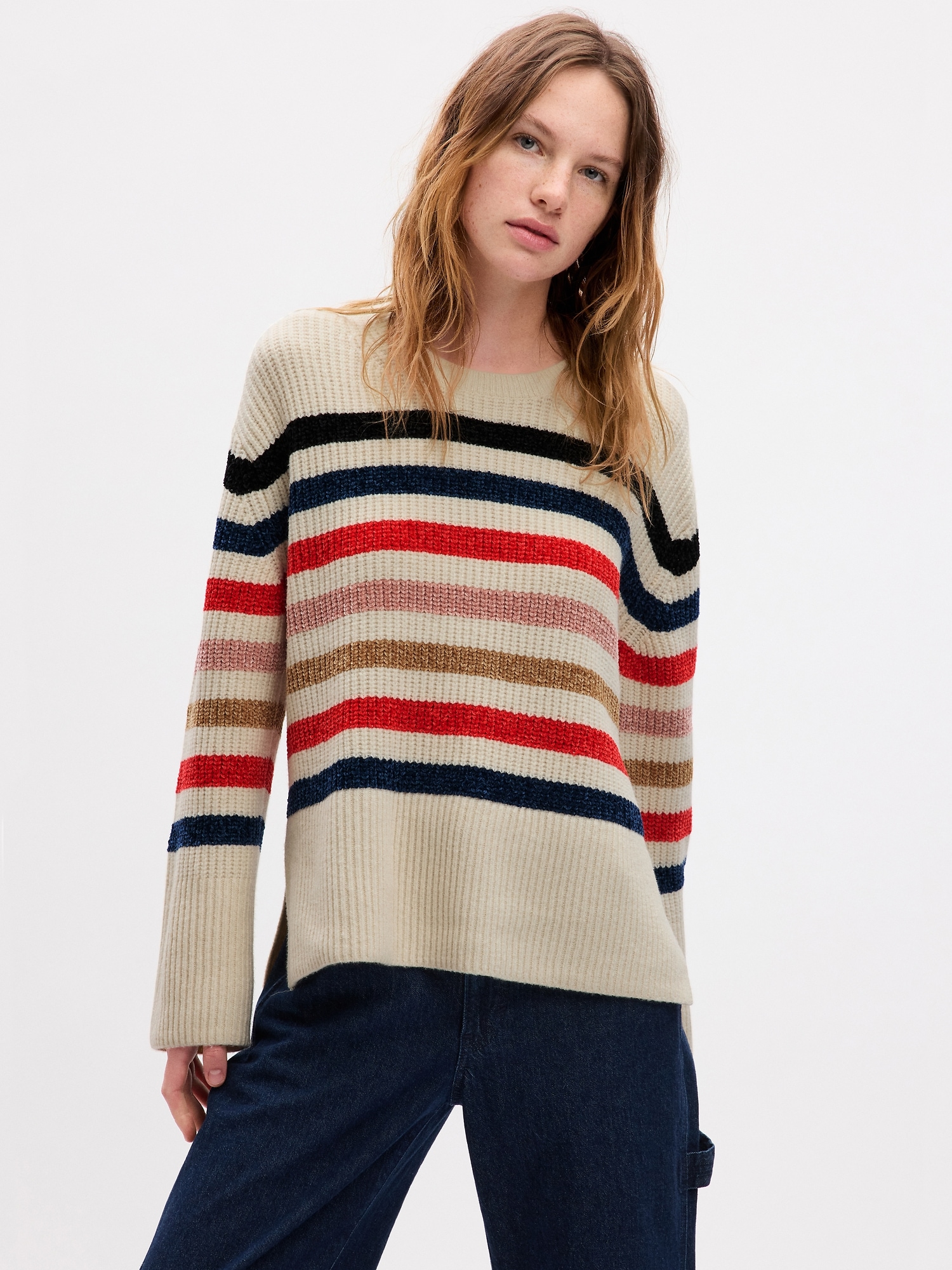 Gap 24/7 Split-hem Cashsoft Stripe Sweater In Happy Multi Stripe