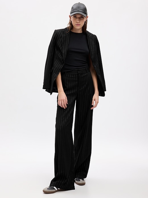 Image number 1 showing, High Rise Metallic Stripe Wide-Leg Trousers