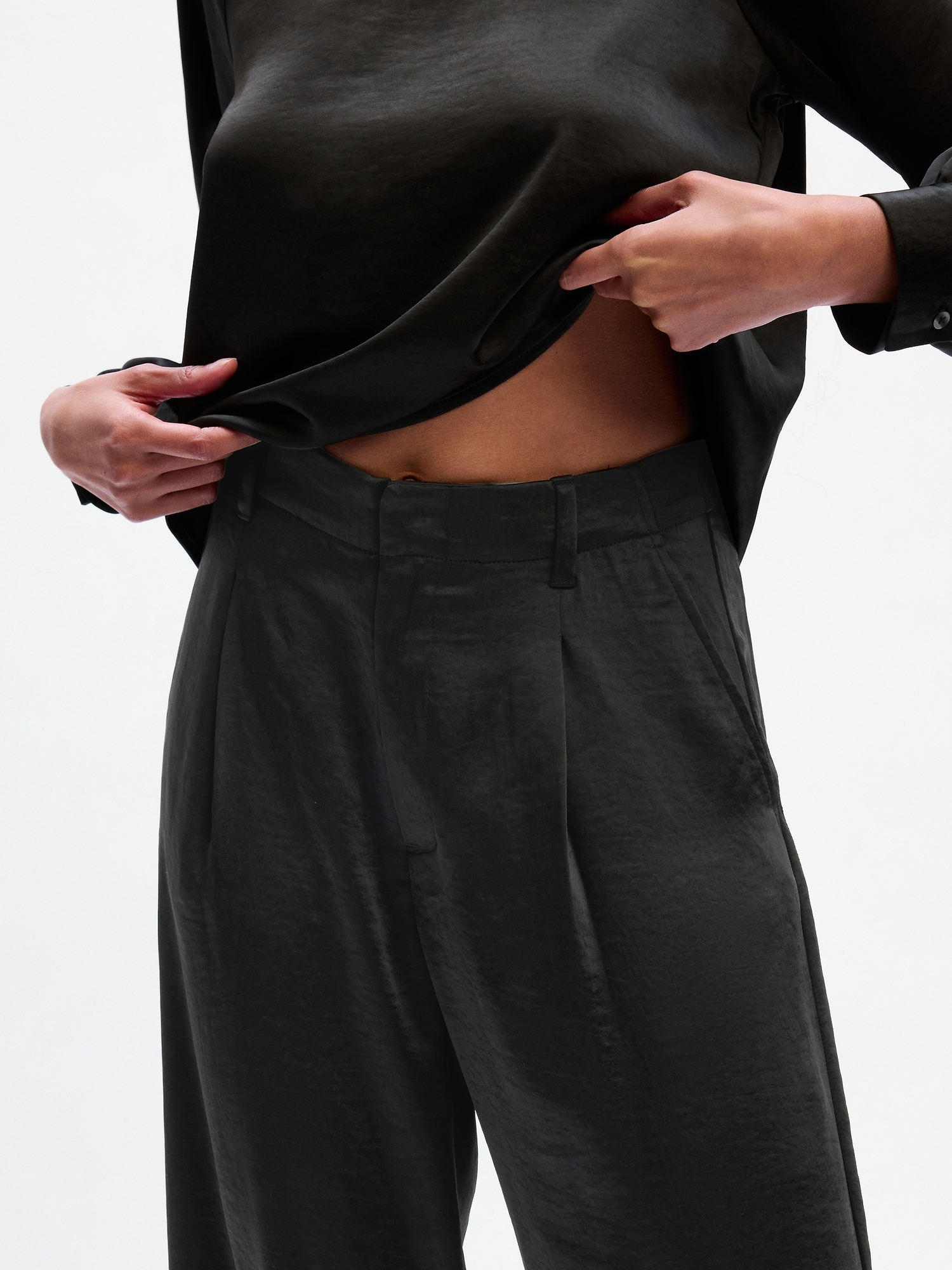 Pleated Wide Leg Satin Pants