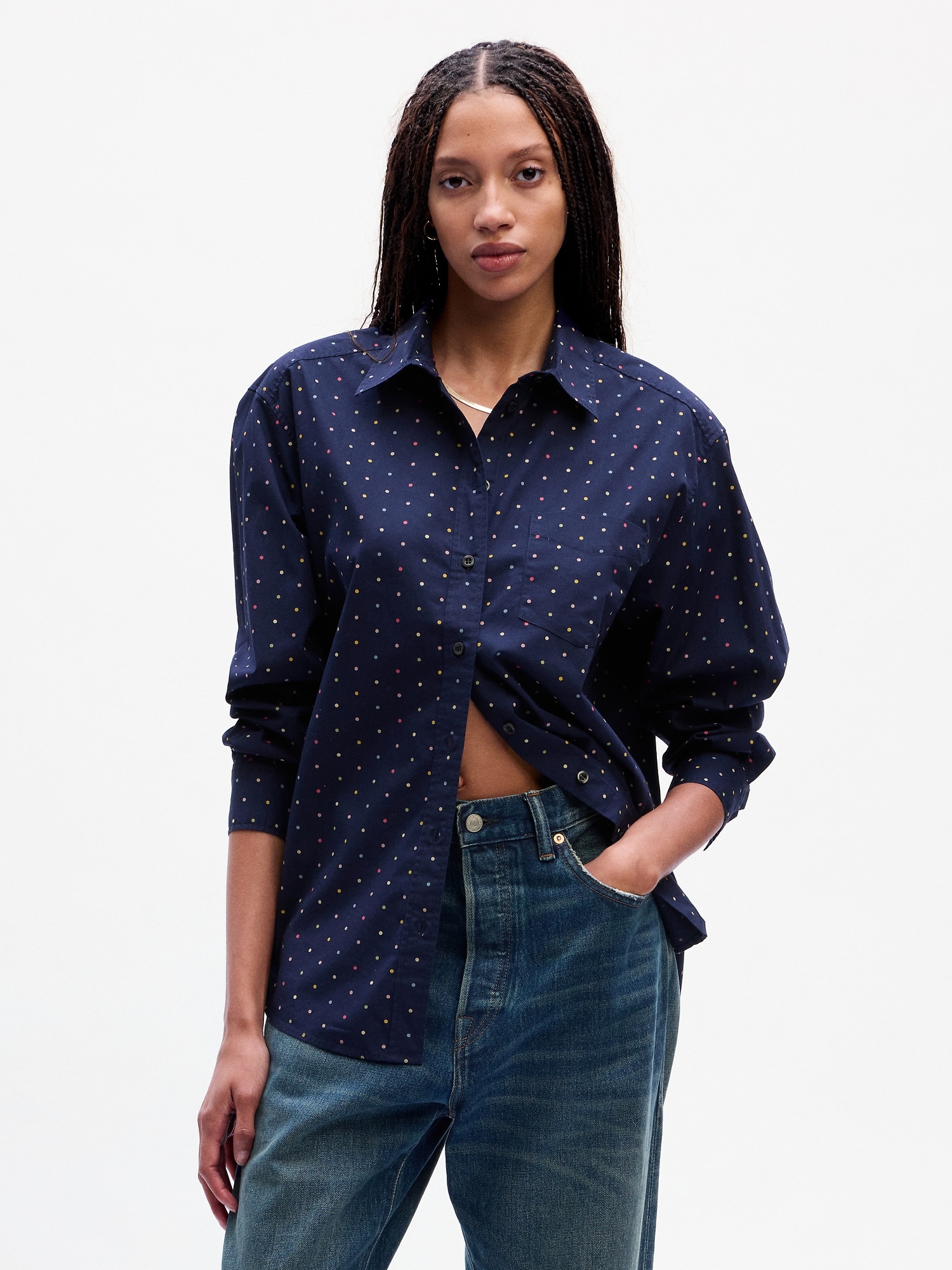 Gap Organic Cotton Big Shirt In Navy Blue Multi Dot