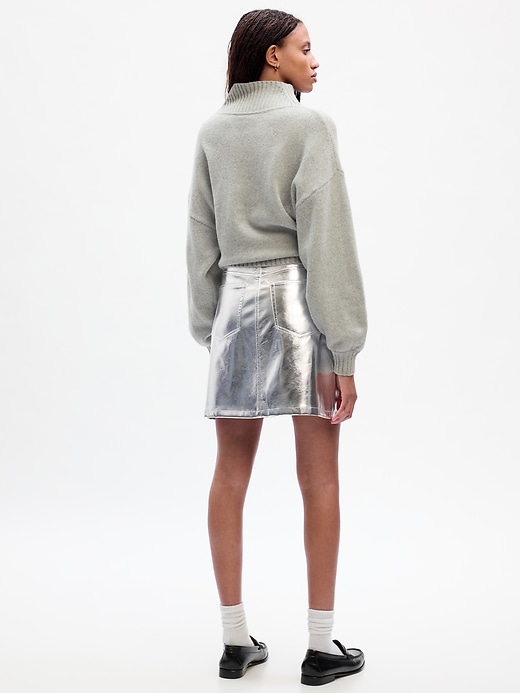 2 of 8 showing, with the color silver metallic of product Metallic Vegan Leather Mini Skirt