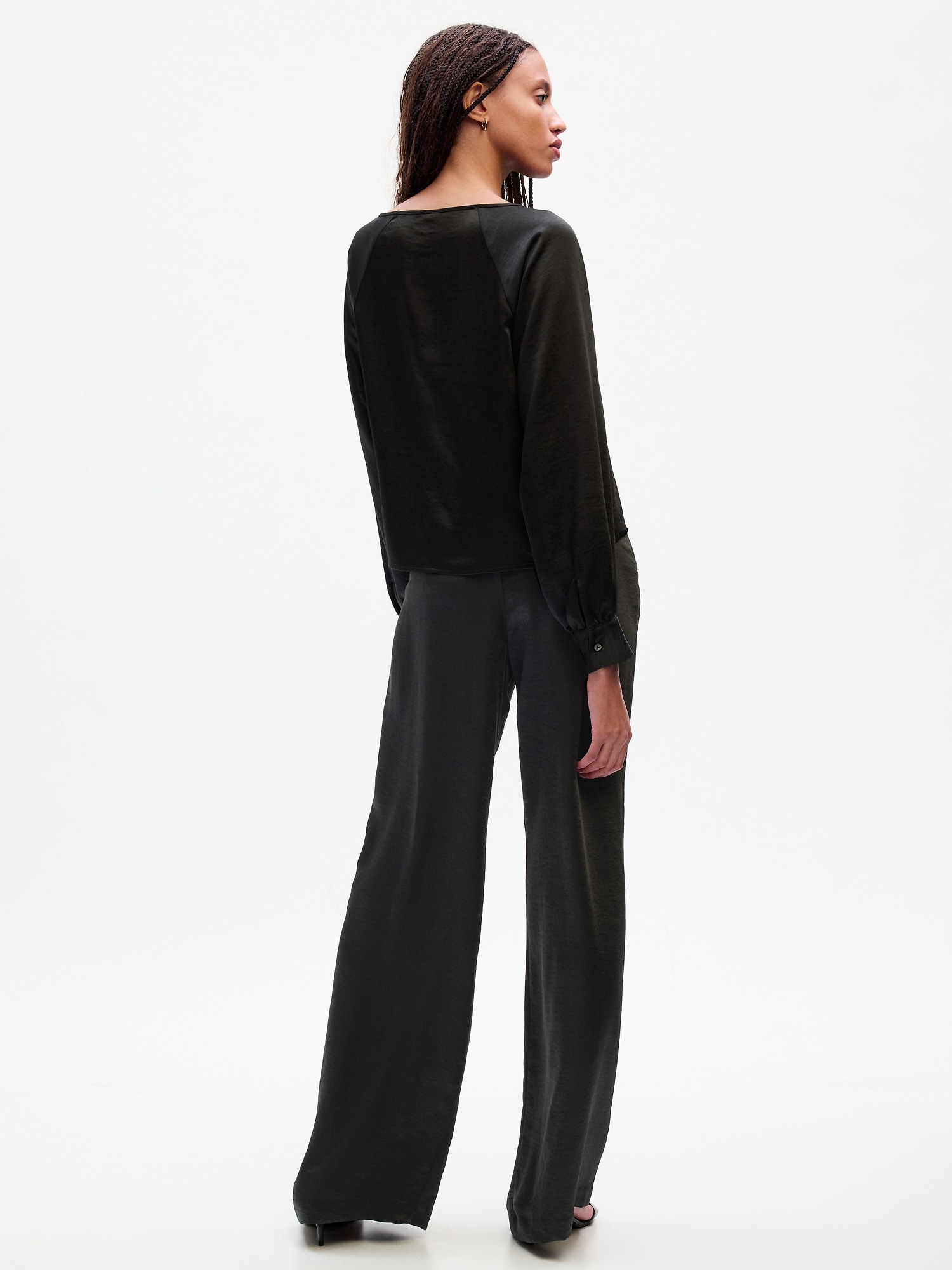 Black Pleated silk-satin wide-leg pants