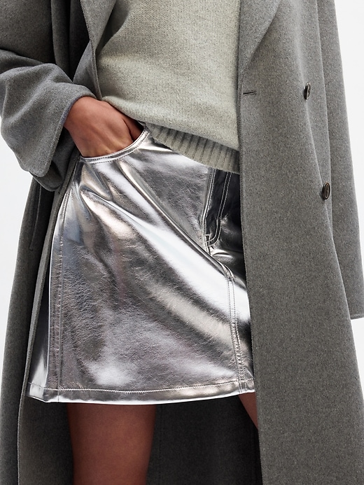 Image number 3 showing, Metallic Vegan Leather Mini Skirt