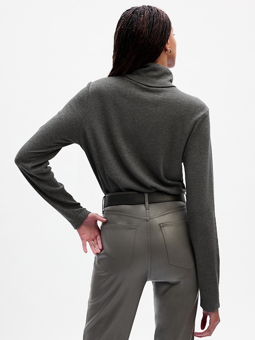 2 of 8 showing, with the color charcoal grey of product Essential Rib Turtleneck T-Shirt