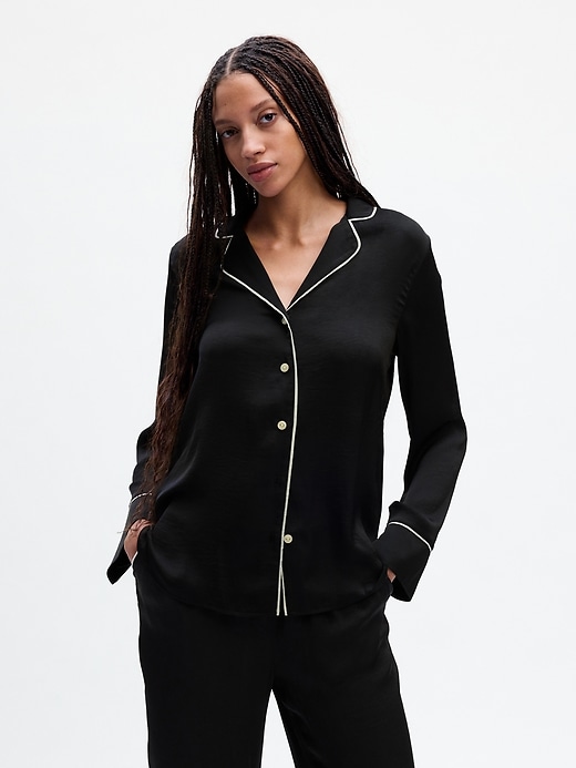 1 of 8 showing, with the color true black of product Satin PJ Top