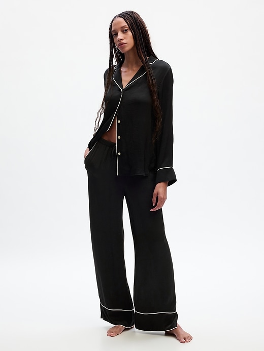 1 of 8 showing, with the color true black of product Satin Relaxed PJ Pants