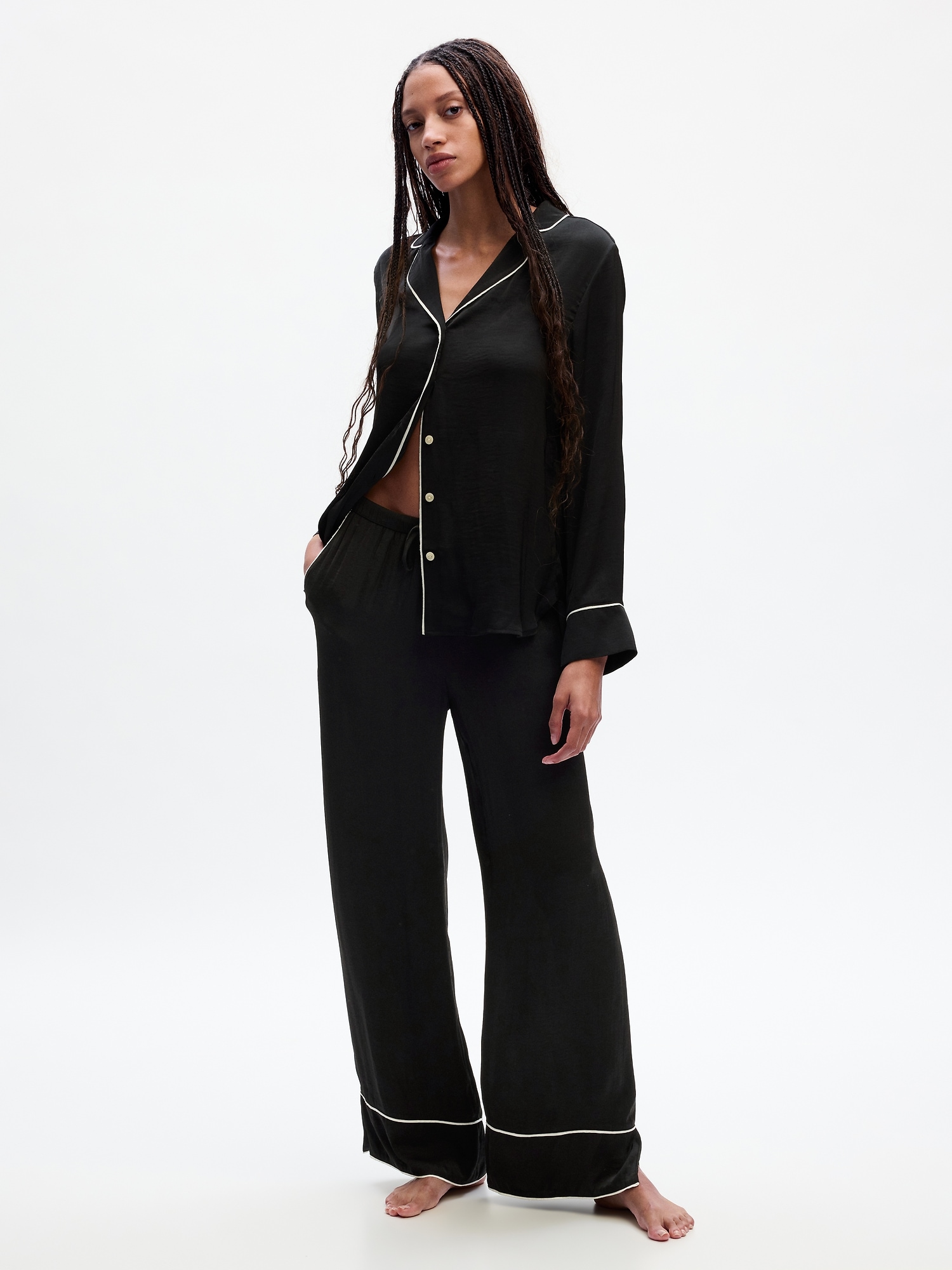 Gap Satin Relaxed Pj Pants In Black