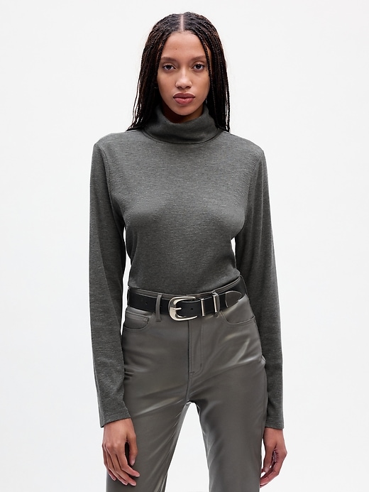 1 of 8 showing, with the color charcoal grey of product Essential Rib Turtleneck T-Shirt