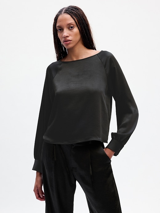 1 of 8 showing, with the color black of product Satin Boatneck Top