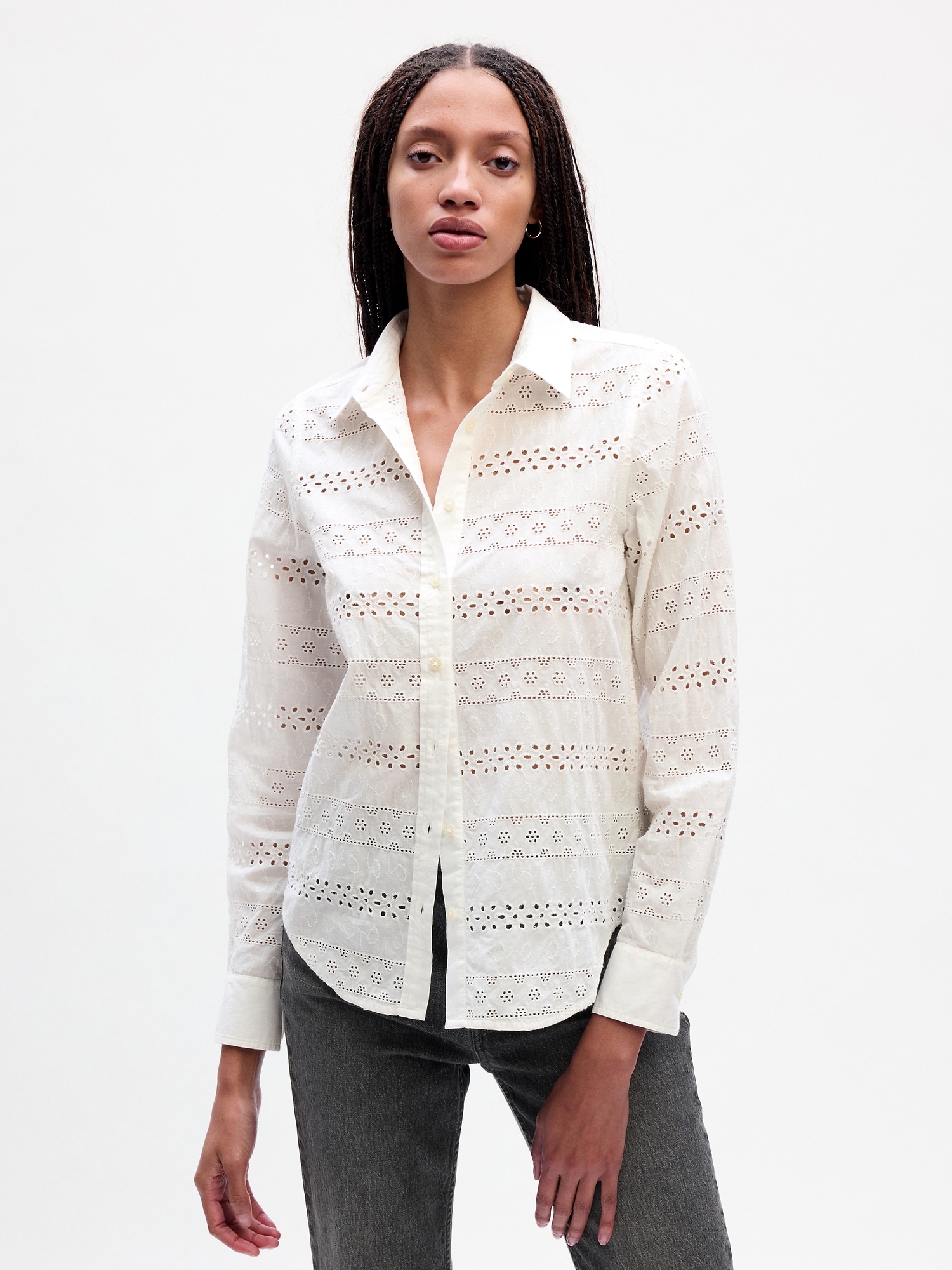 The White Eyelet Long Sleeve Shirt - S/M/L