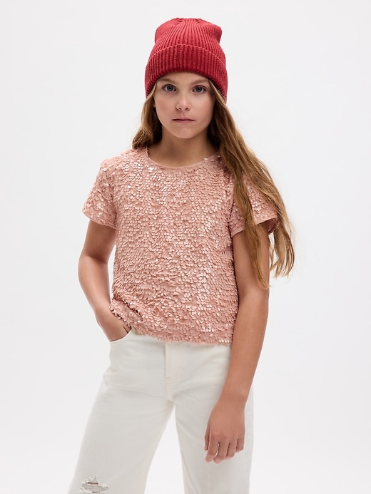 1 of 8 showing, with the color willow pink of product Kids Short Sleeve Sequin Top